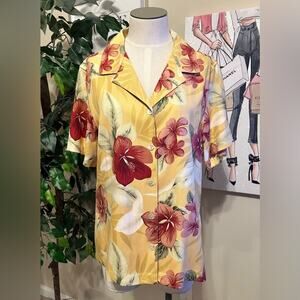 Tommy Bahama Womens Vintage Silk Floral Striped Button Down Shirt Size Medium